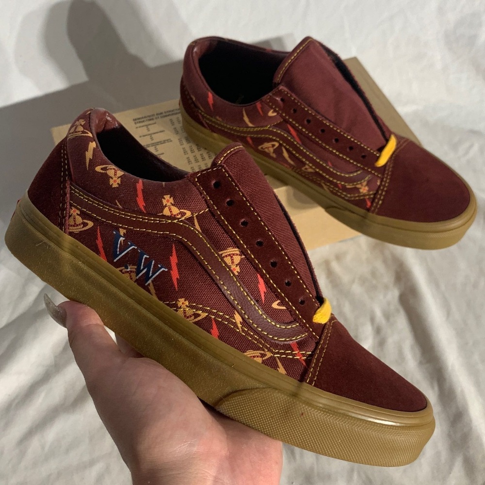 Vans Old Skool Vivienne Westwood Angloma Burgandy Gold Shoes New Woman's 5